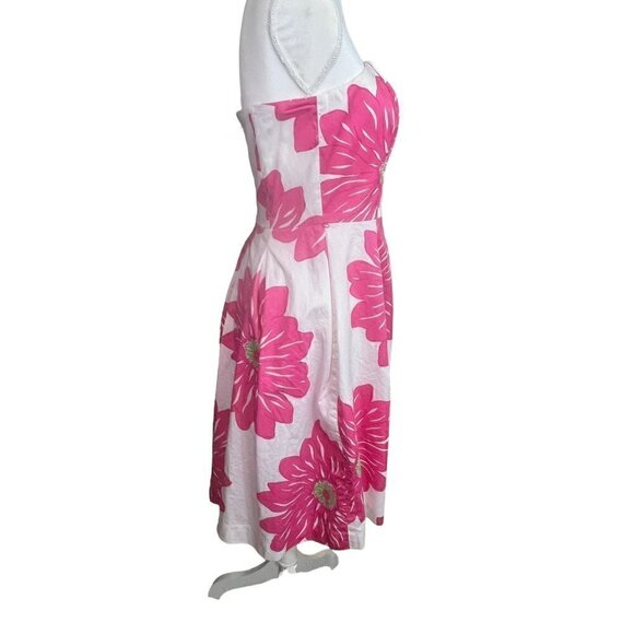 Lilly Pulitzer Strapless White & Pink Floral Fit and Flare Dress, Size 8 - Picture 3 of 6